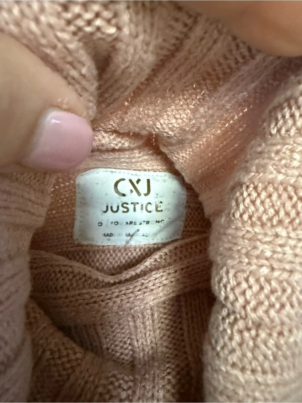 Justice Blush Pink Ribbed Turtleneck Sweater Satin Lace-Up Sleeves Size 14